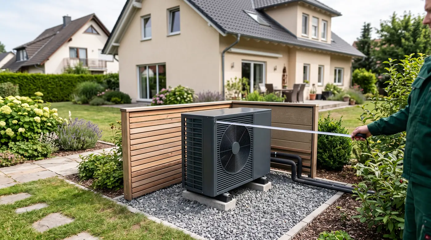 Aufstellung einer Wärmepumpe mit Abstand zum Nachbarfenster und Schallschutz