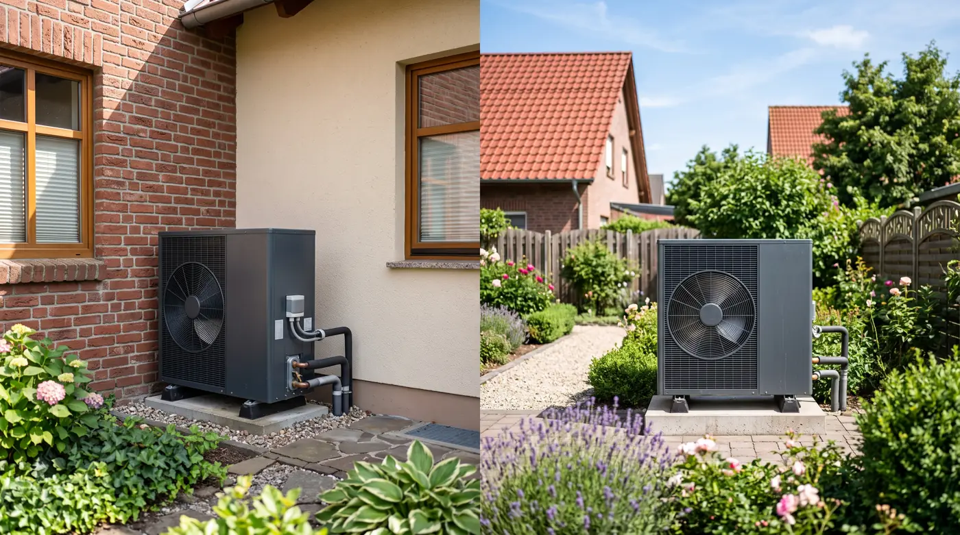Aufstellung einer Wärmepumpe frei versus in der Hausecke
