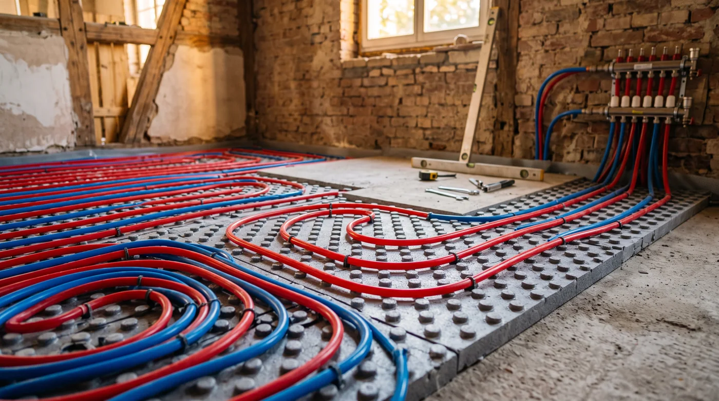 Fußbodenheizung als Niedertemperatur-Heizfläche im Bau