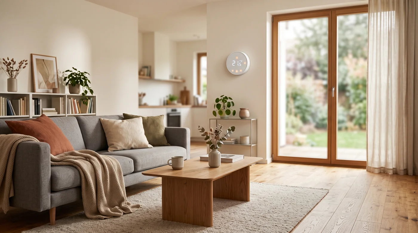 Sanierter Wohnraum mit Fußbodenheizung und Raumthermostat